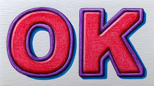 Glänzende rote Buchstaben OK mit violetter Umrandung