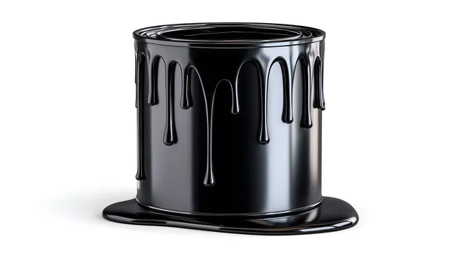 Glänzende schwarze Farbdose mit tropfender Farbe