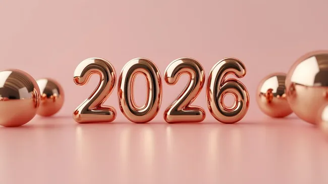 Glänzende Ziffern 2026 auf rosa Hintergrund