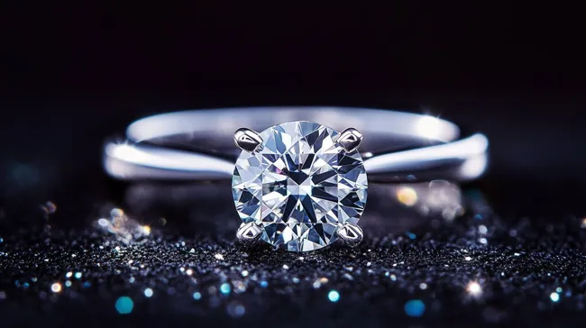 Glänzender Diamantring auf dunklem Hintergrund