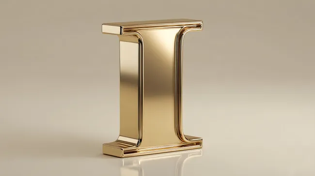 Glänzender goldener Buchstabe I auf beigem Hintergrund