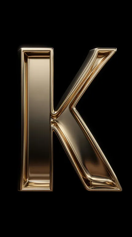 Glänzender, goldener Buchstabe 'K' auf schwarzem Hintergrund