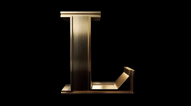 Glänzender goldener Buchstabe L auf dunklem Hintergrund