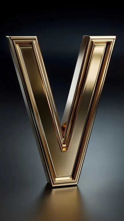 Glänzender goldener Buchstabe V mit Relief-Effekt