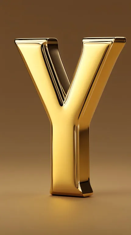 Glänzender goldener Buchstabe 'Y' auf braunem Hintergrund