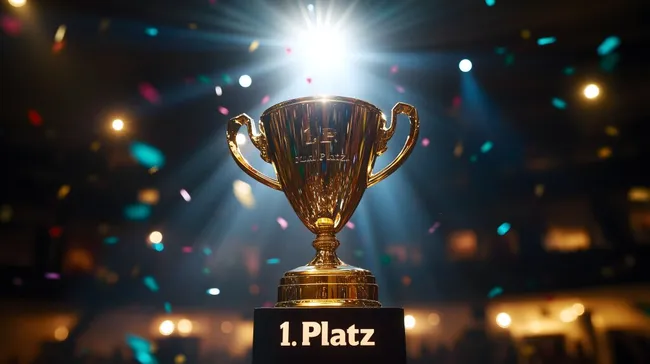 Glänzender Pokal auf Podest bei Preisverleihung