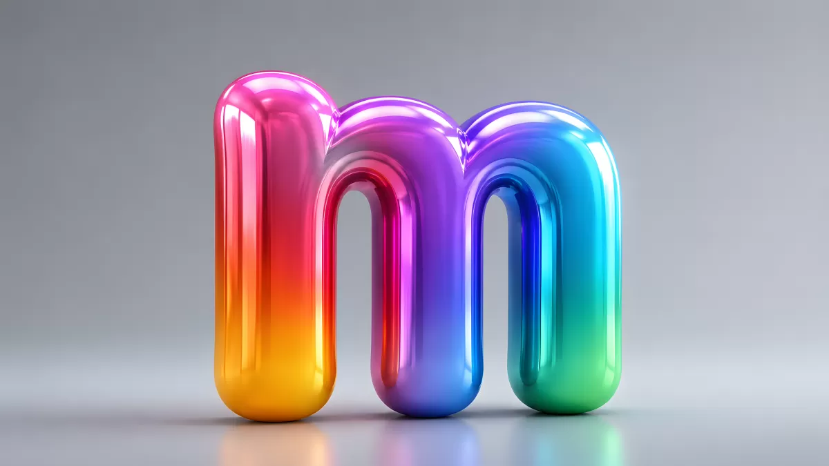 Glänzendes 3D-Buchstabe M in Regenbogenfarben