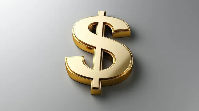 Glänzendes goldenes Dollarzeichen auf grauem Hintergrund