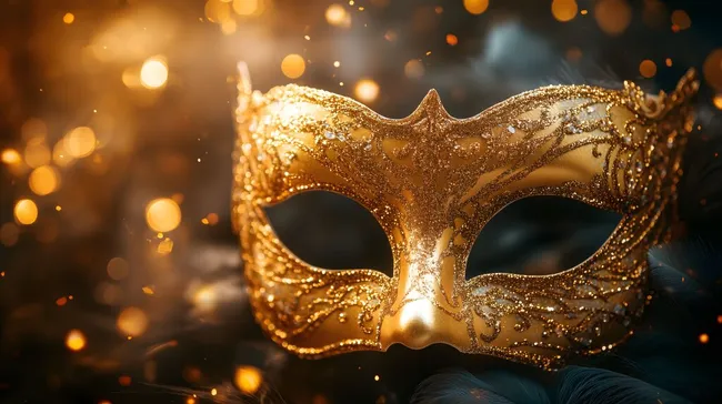 Glamouröse goldene Karnevalsmaske mit Glitzer