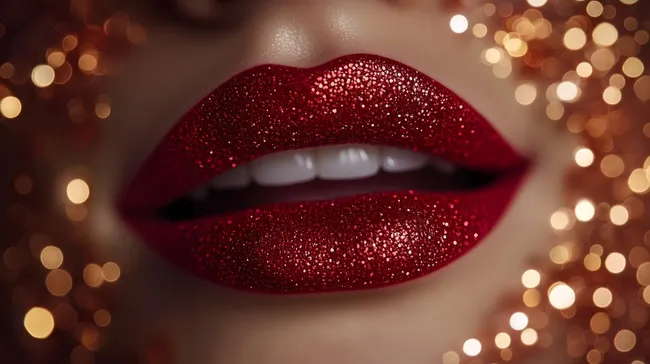 Glamouröse Nahaufnahme roter Glitzerlippen