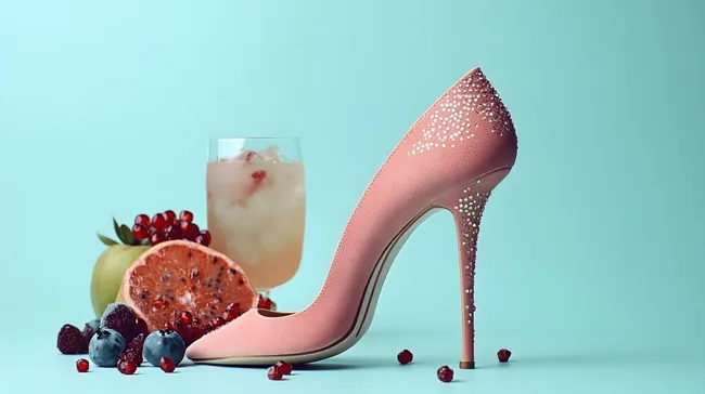 Glamouröse Pumps mit Früchten und Cocktail