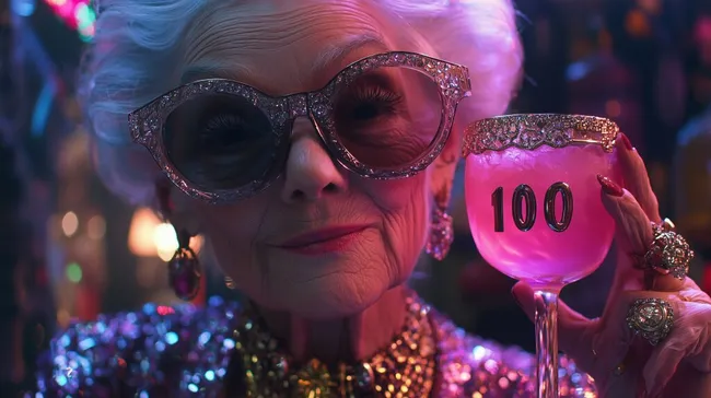 Glamouröse Seniorin feiert 100. Geburtstag mit Cocktail