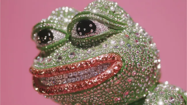Glamouröser, kristallbesetzter Frosch auf rosafarbenem Hintergrund