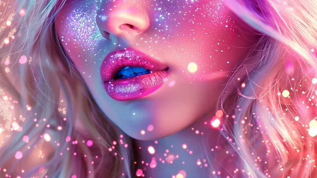 Glamouröses Frauengesicht in rosa Glitzer