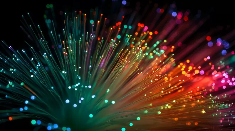Glasfaserbündel mit bunten Lichtpunkten
