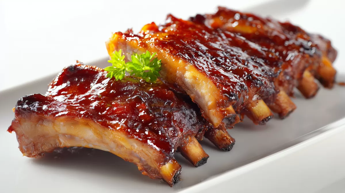 Glasierte Barbecue Rippchen auf weißem Teller