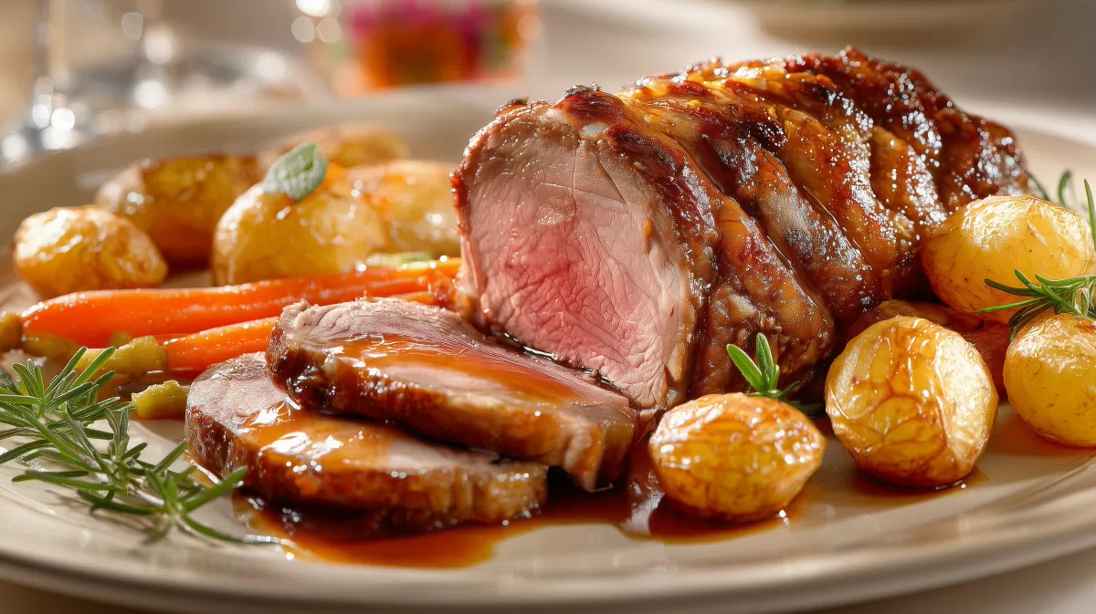 Glasierter Lammbraten mit Rosmarinkartoffeln