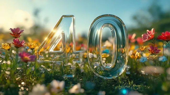 Glasnummer 40 in Blumenfeld bei Sonnenuntergang