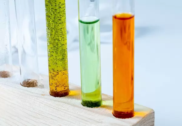 Glass tubes with different reagents close-up (Flip 2020)