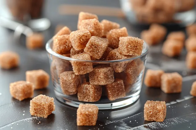 Glasschale mit Rohrzuckerwürfeln