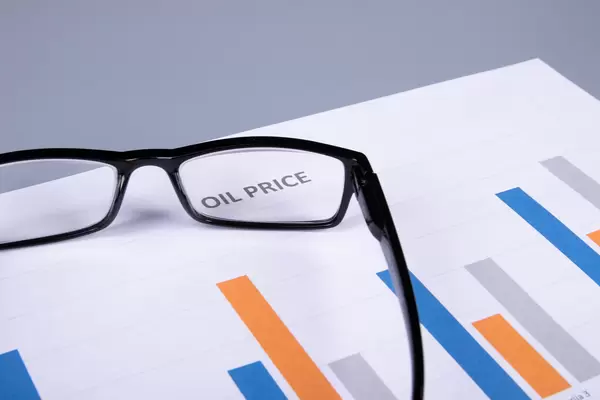 Glasses on a document with oil price chart