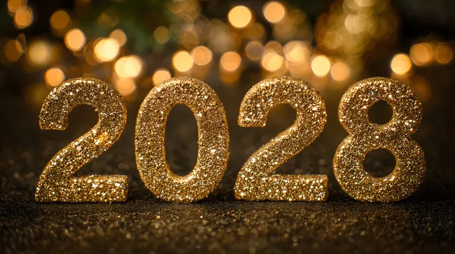Glitzernde 2028 Zahlen - Neujahrsgrüße in Gold