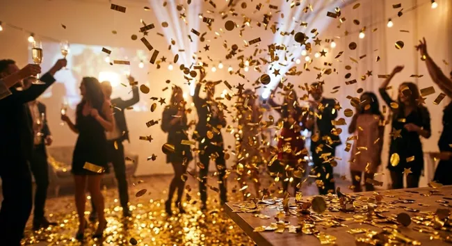 Glitzernde Feier mit Konfetti und Champagner