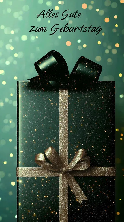 Glitzernde Geschenkbox mit goldener Schleife