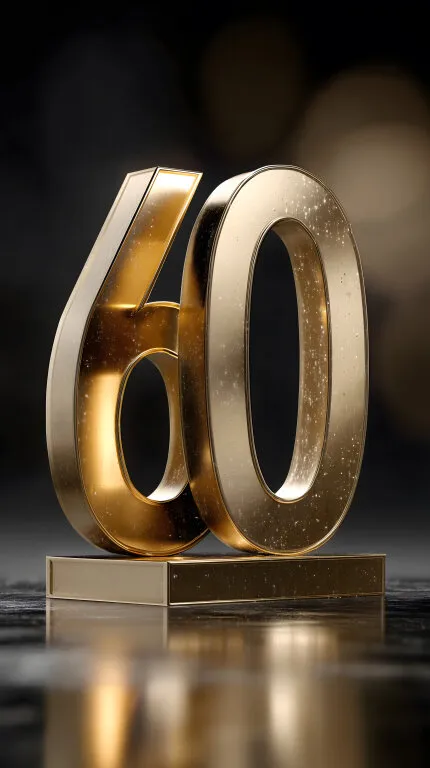 Glitzernde goldene Zahl 60 auf dunklem Hintergrund