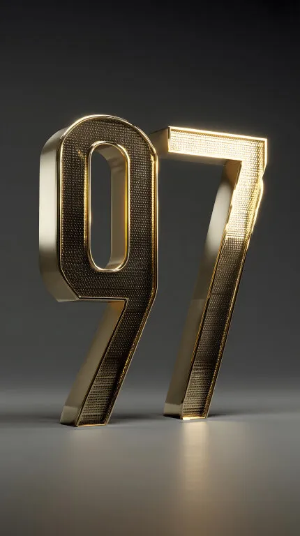 Glitzernde goldene Zahl 97 auf strukturiertem Hintergrund
