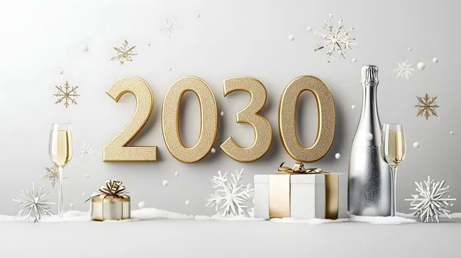 Glitzernde Neujahrsdekorationen mit Champagner