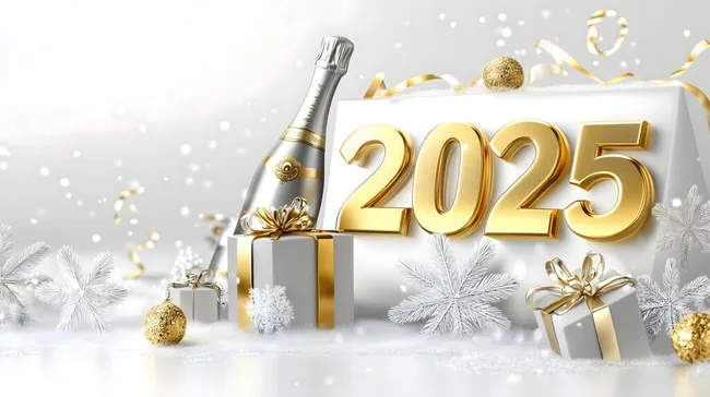 Glitzernde Winterdekoration mit Champagner und 2025
