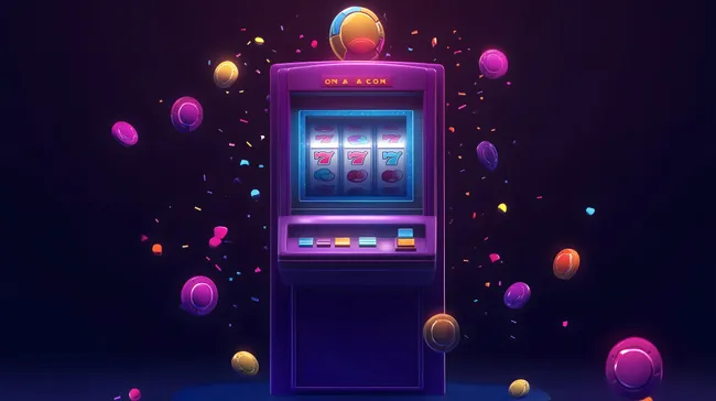 Glitzernder Spielautomat mit Münzen und 777