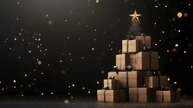 Glitzernder Weihnachtsbaum aus Geschenkboxen