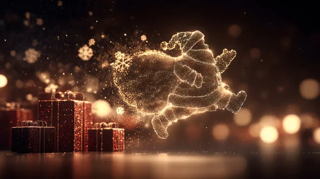 Glitzernder Weihnachtsmann-Silhouette mit Geschenken