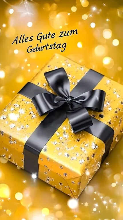 Glitzerndes Geschenkpaket mit schwarzer Schleife