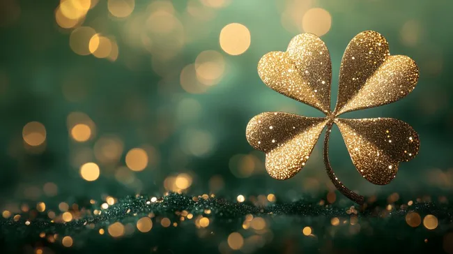 Glitzerndes Kleeblatt-Symbol auf schimmerndem Hintergrund