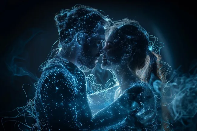 Glitzerndes Liebespaar im Neonlicht