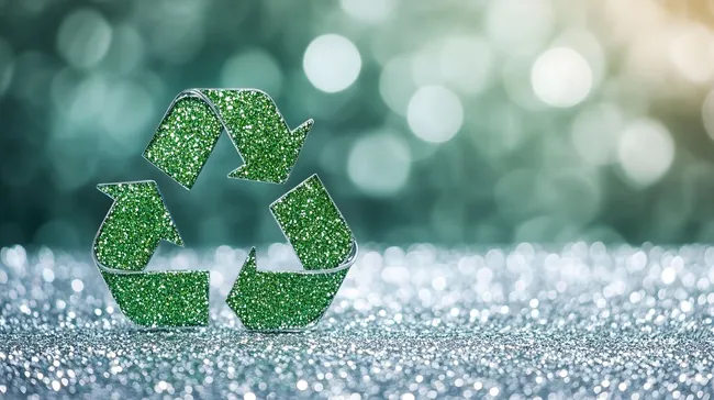 Glitzerndes Recycling-Symbol auf glänzendem Hintergrund