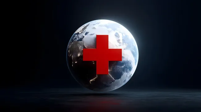 Globale Gesundheit - Rotes Kreuz über der Erde