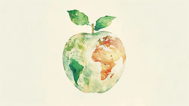 Globus in Apfelform: Nachhaltige Erdvision als Aquarellillustration