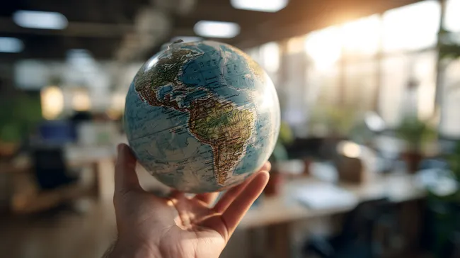 Globus in Menschenhand - Symbolbild der Globalisierung