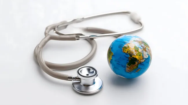 Globus und Stethoskop für globale Gesundheit