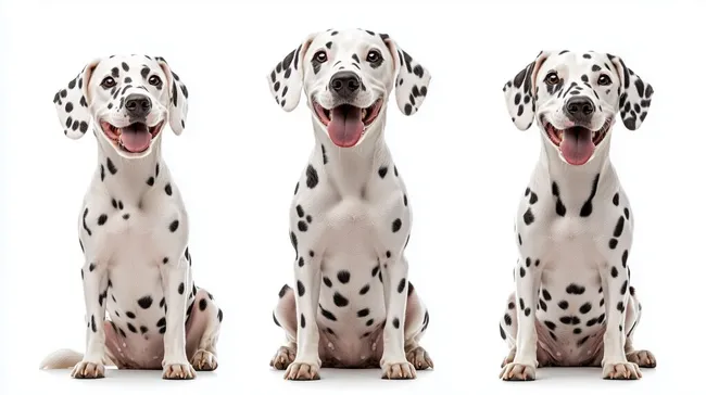 Glückliche Dalmatiner-Hunde in verschiedenen Posen