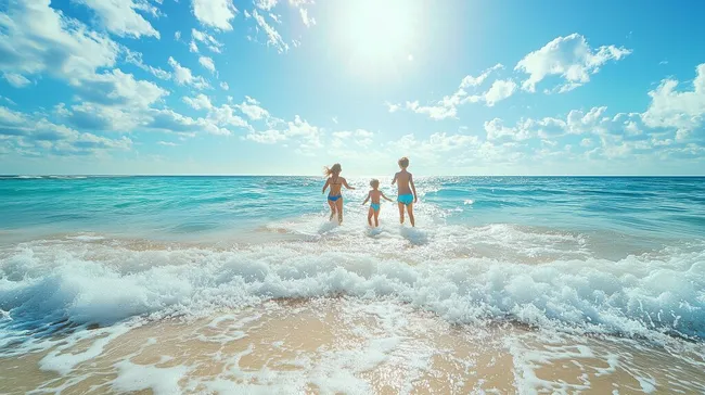 Glückliche Familie genießt Sonnentag am Strand