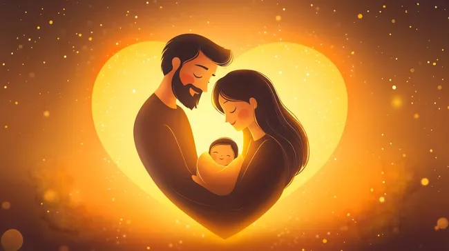 Glückliche Familie kuschelt im Herzen des Lichts