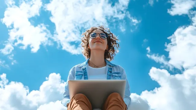 Glückliche Frau genießt Freiheit und Inspiration unter Sommerhimmel