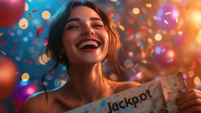 Glückliche Frau hält Jackpotgewinn-Schein
