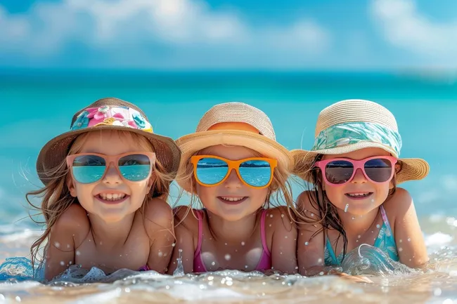 Glückliche Kinder genießen Sommertag am Strand