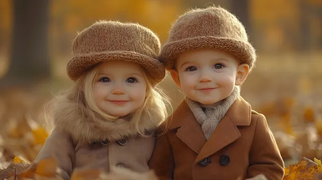 Glückliche Kleinkinder in gemütlicher Herbststimmung